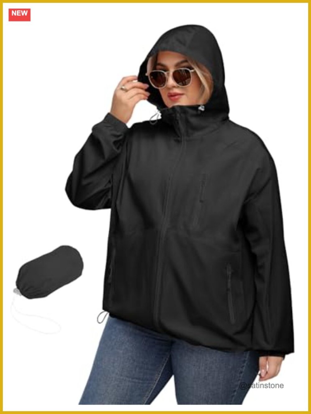 Plus Size Waterproof Rain Jacket with Hood Lightweight Packable Trench Coat